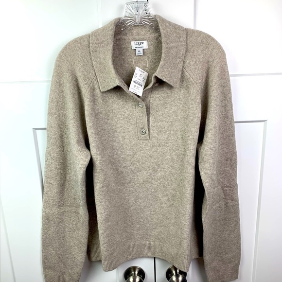 NWT J Crew Factory XL Rhinestone button sweater polo extra soft yarn Beige 2100 - Picture 1 of 8